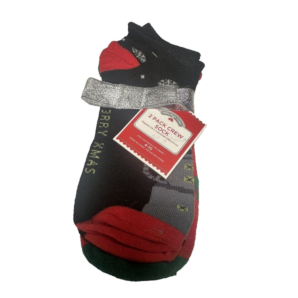 holiday time‎ 2 pairs womens christmas low cut ankle socks size 4-10